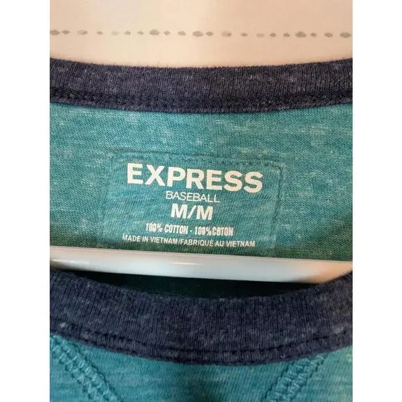 Express Baseball Raglan Shirt Colorblock Long Sleeve Casual Mens Medium - Picture 5 of 7